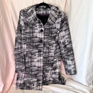 Willi Smith Mid Length Black/White Abstract Peter Pan Collar Jacket Womens L
